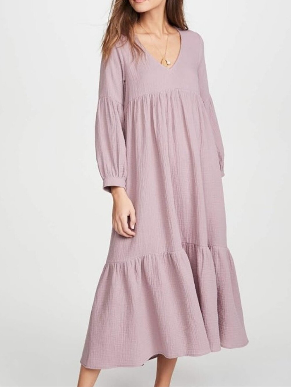 Rachel Pally Gauze Cecelia V-Neck Tier Midi Dress Dusty Mauve Large Prairiecore